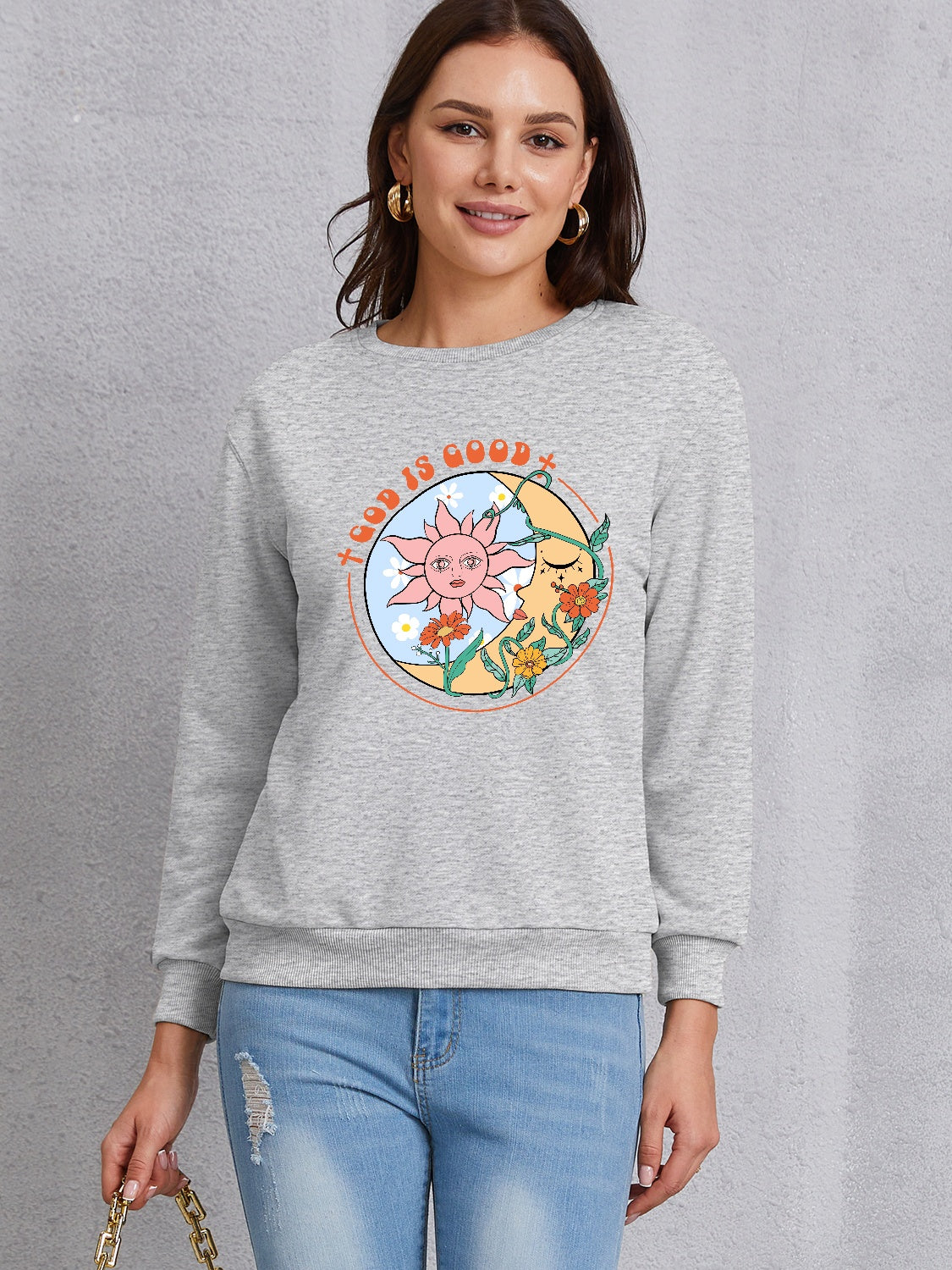 Graphic Round Neck Dropped Shoulder Sweatshirt