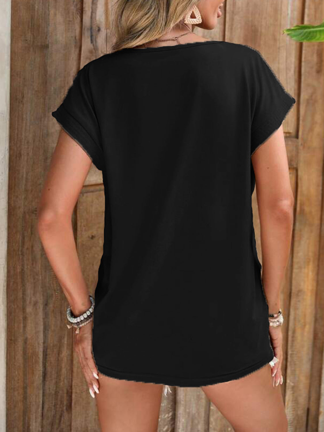 Decorative Button V-Neck Short Sleeve T-Shirt