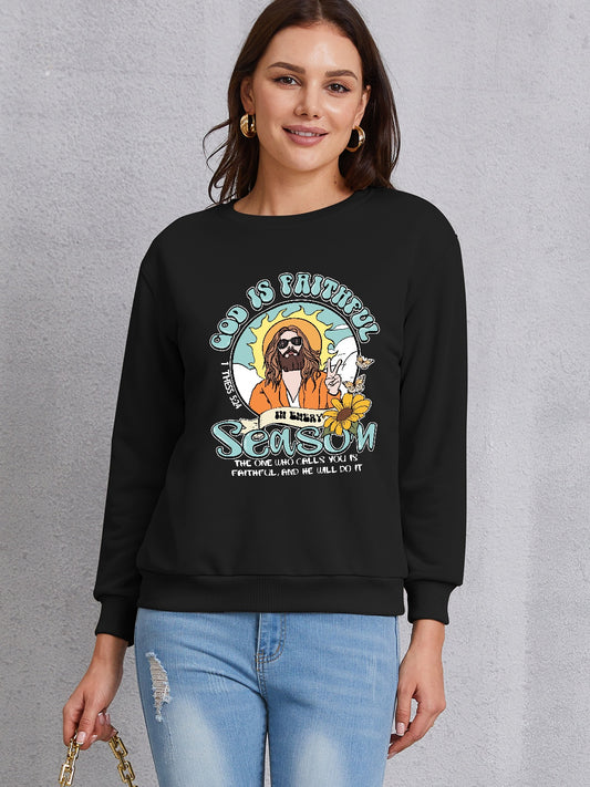 Graphic Round Neck Dropped Shoulder Sweatshirt